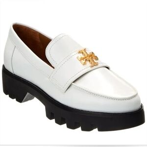 White Loafers with Gold Logo Accent